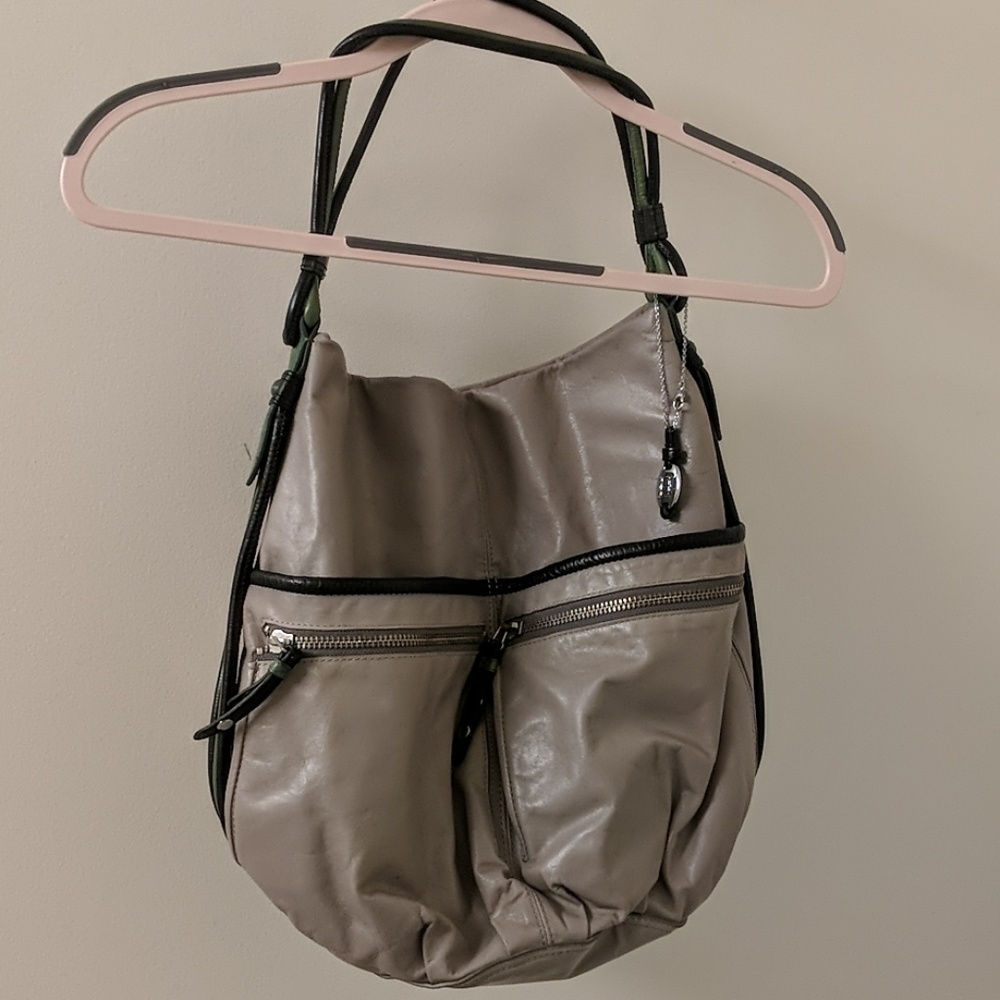 Olivia Harris slouchy hobo bucket leather handbag